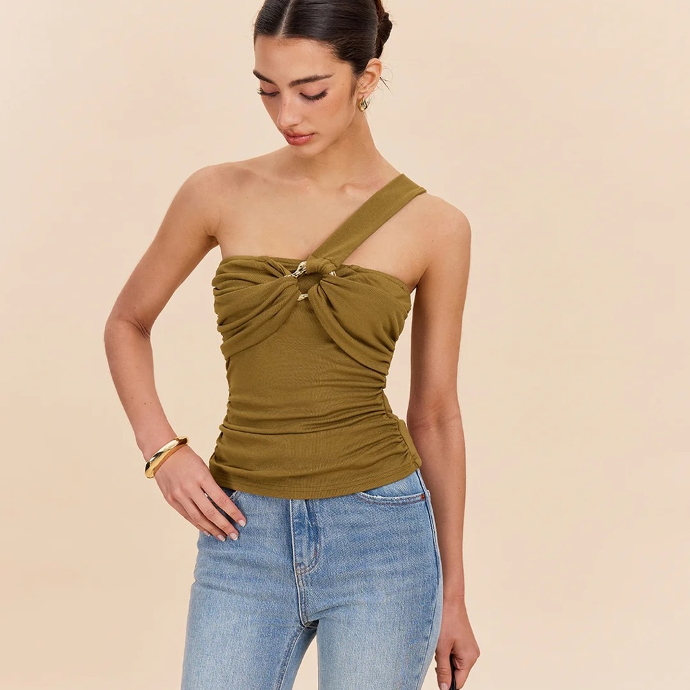 Olive Green One-Shoulder Top
